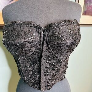Susan Lynn Vintage Elegant Black Beaded Bustier Corset